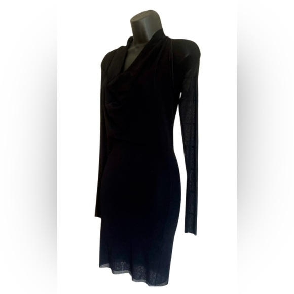 FUZZI Black Mesh Drape Neck Cocktail Dress - Picture 8 of 8